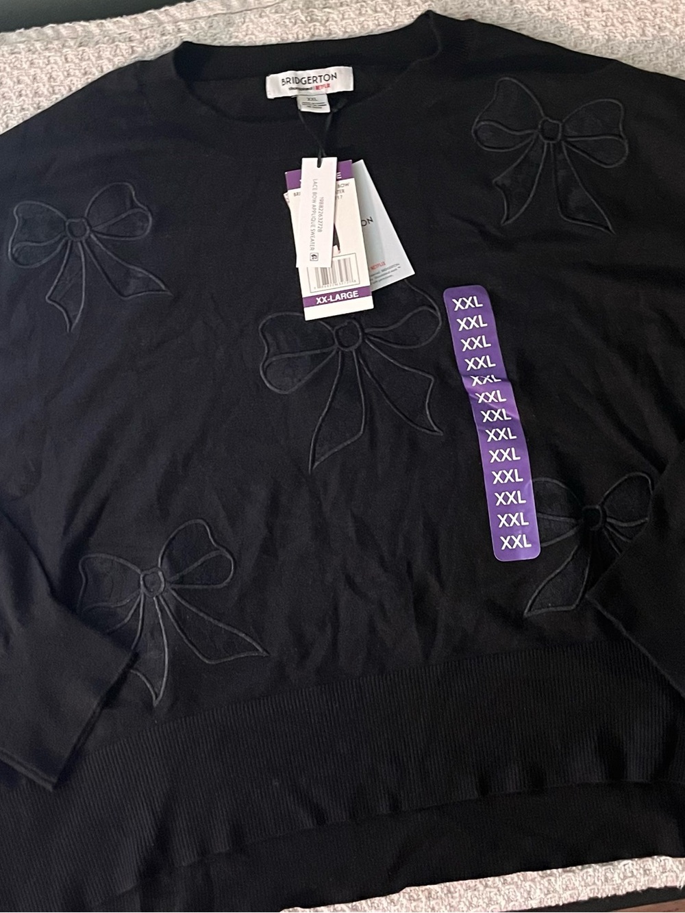Netflix Black Embroidered Bow Sweater